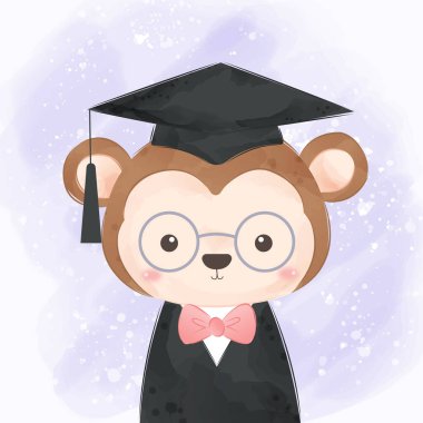 Şirin maymun çizimi, hayvan tırmanışı, bebek partisi dekorasyonu, orman illüstrasyonu..