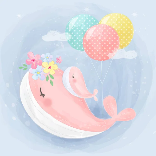 Ilustrasi Ikan Paus Lucu Kliping Hewan Dekorasi Baby Shower Ilustrasi - Stok Vektor