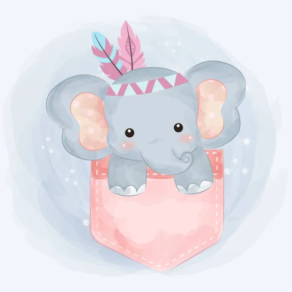 Bonito Bebê Elefante Ilustração Clipart Animal Bebê Chuveiro Decoração Floresta — Vetor de Stock