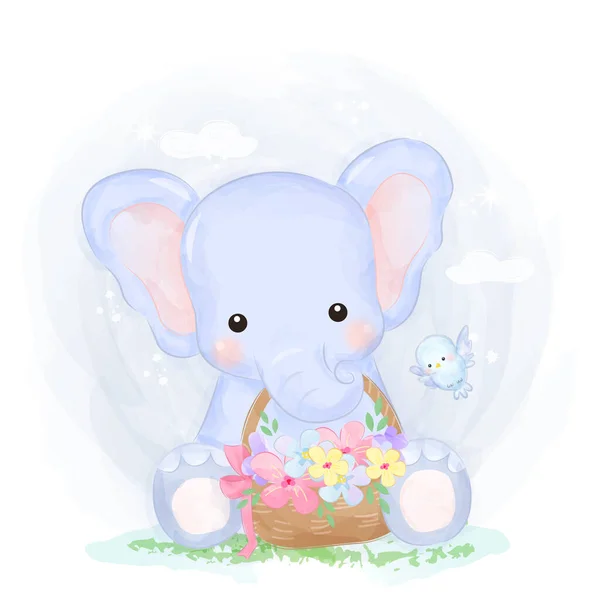 Niedliche Baby Elefant Illustration Tier Cliparts Baby Dusche Dekoration Wald — Stockvektor