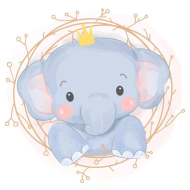 Şirin bebek fil illüstrasyonu, hayvan tırmanışı, bebek partisi dekorasyonu, orman illüstrasyonu..
