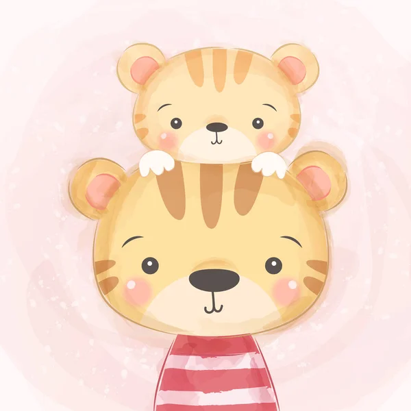 Adorable Illustration Maternité Tigre Clipart Animal Décoration Douche Bébé Illustration — Image vectorielle