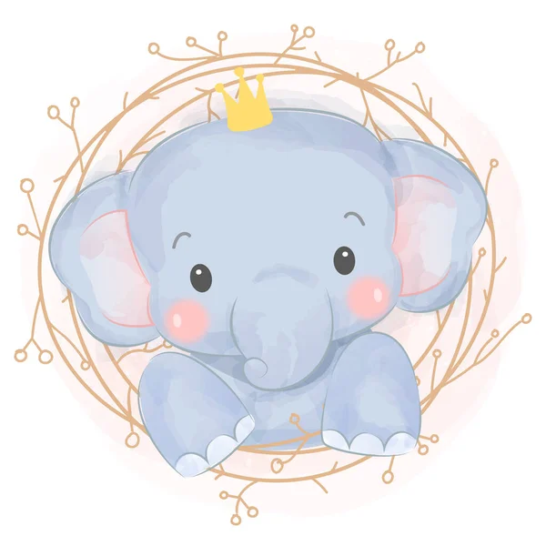 Söt Baby Elefant Illustration Djur Clipart Baby Dusch Dekoration Skog — Stock vektor