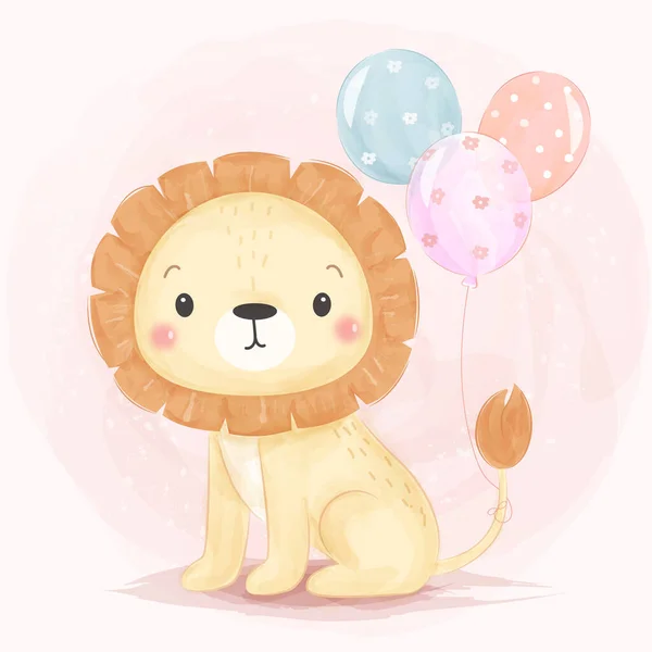 Illustration Lion Mignon Clipart Animal Décoration Douche Bébé Illustration Bois — Image vectorielle