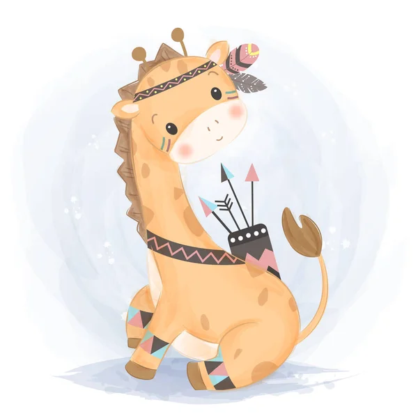 Rozkošná Žirafa Ilustrace Zvířecí Kliparty Baby Sprcha Dekorace Lesní Ilustrace — Stockový vektor