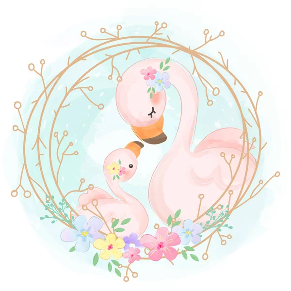 Entzückende Flamingo Mutterschaft Illustration Tier Cliparts Baby Dusche Dekoration Wald — Stockvektor