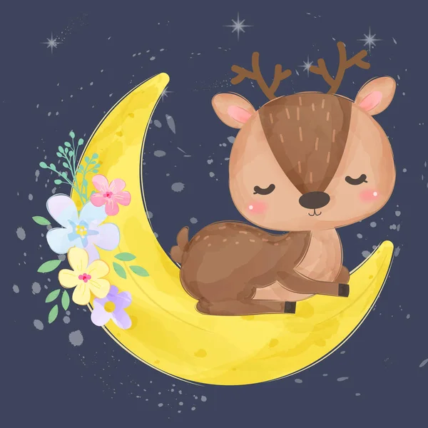 Adorabile Cervo Illustrazione Animale Clipart Baby Doccia Decorazione Boschetto Illustrazione — Vettoriale Stock