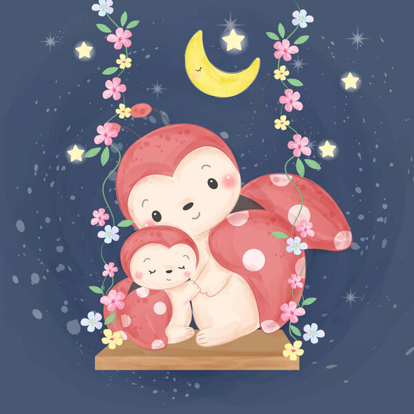 cute ladybug motherhood illustration, animal clipart, baby shower decoration, woodland illustration.