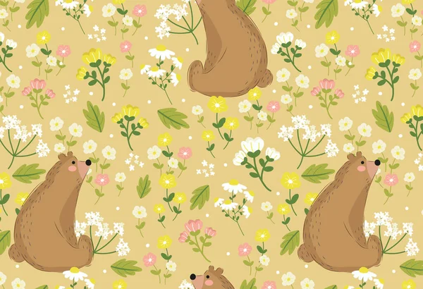 Medve Virágok Textúra Vektor Zökkenőmentes Minta Tavaszi Nyári Tapétákhoz Hátterekhez — Stock Vector