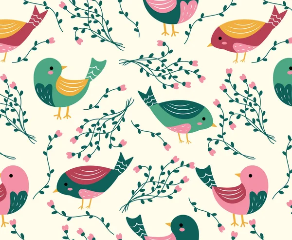 Renkli Kuşlar Aynı Şablonu Tekrarlıyor Çocuk Odası Sanat Geçmişi Çocuk — Stok Vektör
