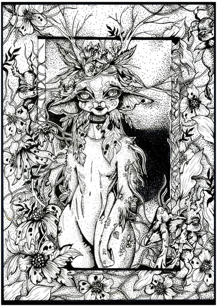 Волшебный Персонаж Сказочное Создание Милый Лесной Житель Большими Глазами Цветочном — стоковый вектор