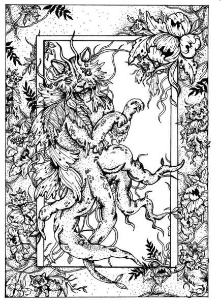 Казка Добра Істота Чарівна Лісова Кішка Великими Лапами Схожа Коріння — стоковий вектор