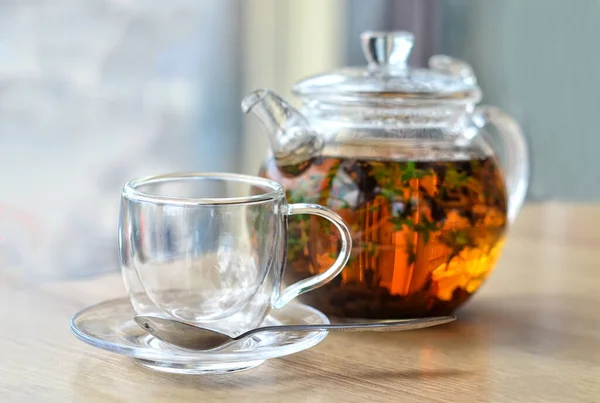 Glassenset Met Tea Empty Glass Cup Een Licht Backgrond — Stockfoto