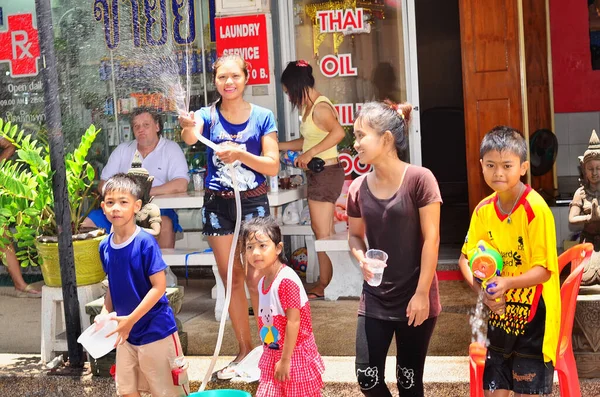 Phuket Thailand 2014 Glade Mennesker Gaderne Phuket Fejre Det Thailandske - Stock-foto