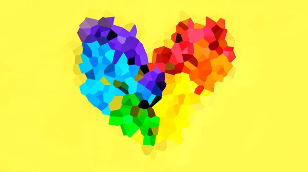 コピースペースと黄色の背景にLgbtの虹のフラグのようなピクセル虹の心 人権と自由とLgbt レズビアン バイセクシャル の概念 — ストック写真