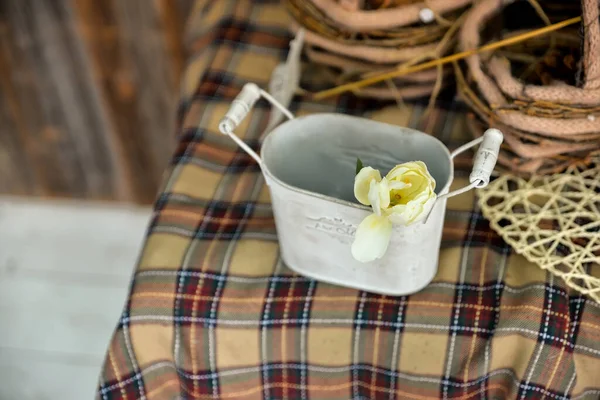 decoration elements - props for the interior in Provence style - flowers in a wicker basket