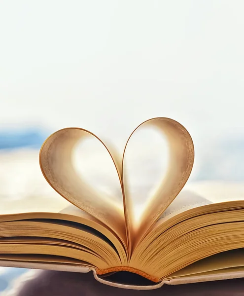 Відкрити Книгу Серцеподібними Сторінками Концепція Дня Валентина Символ Любові — стокове фото