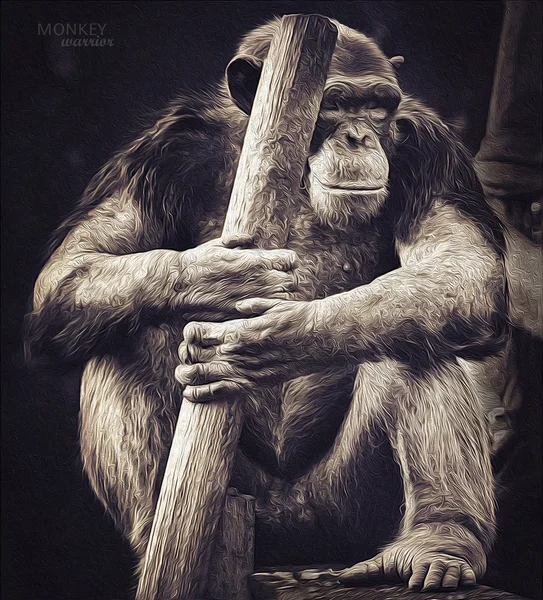 Opičí bojovník ve stylu olejomalba — Stock fotografie
