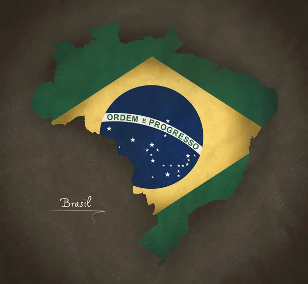 Бразилия карта особого винтажного стиля с иллюстрацией флага — стоковое фото