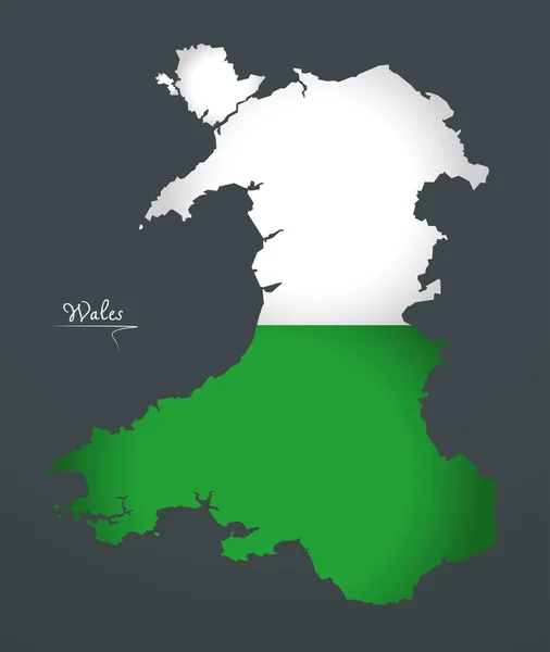 Специальный стиль оформления карты Уэльса с иллюстрацией флага — стоковое фото