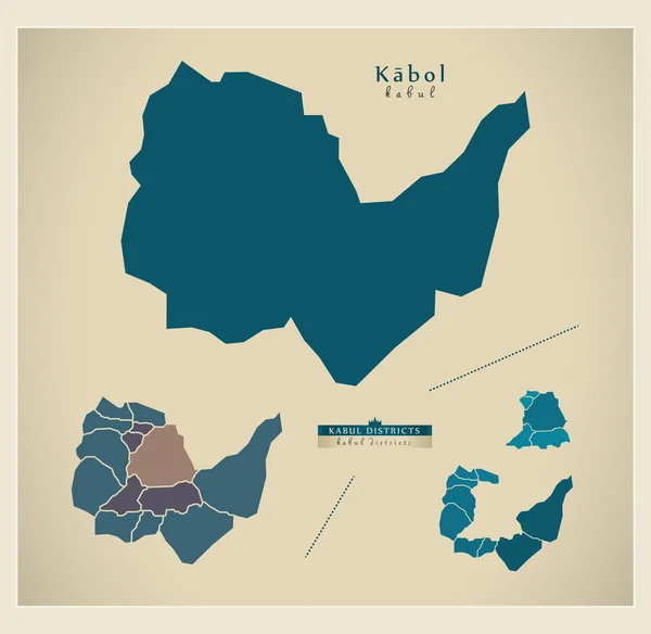 Mappa moderna - Kabul con i distretti AF — Vettoriale Stock