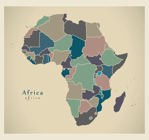 Mapa moderno - continente africano com países de cor política — Vetor de Stock