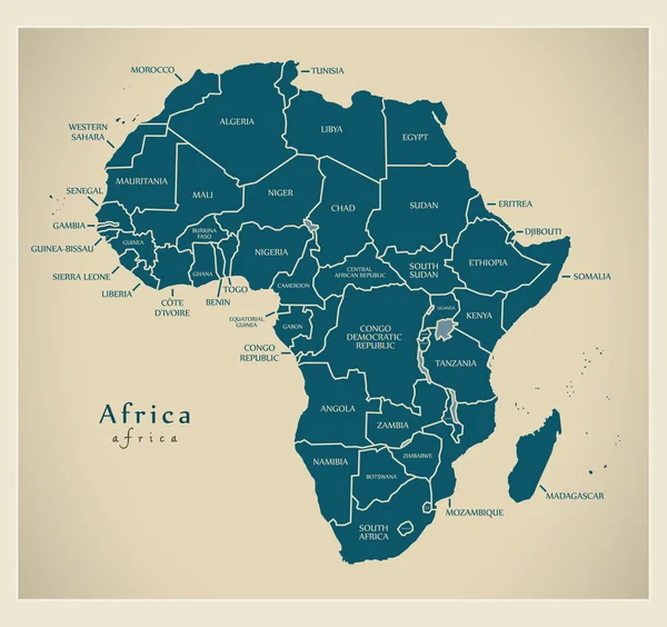 Современная карта - Африканский континент с ярлыками стран — стоковый вектор