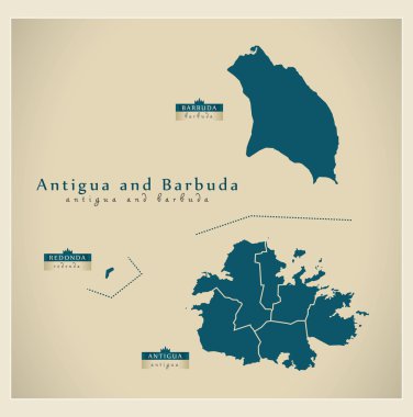 Modern harita - Antigua ve Barbuda bölgeleri Ag