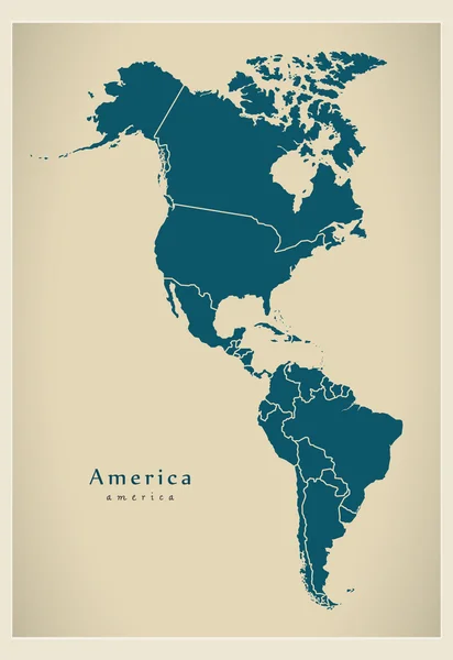 Mapa moderno - América con todos los países completos — Vector de stock