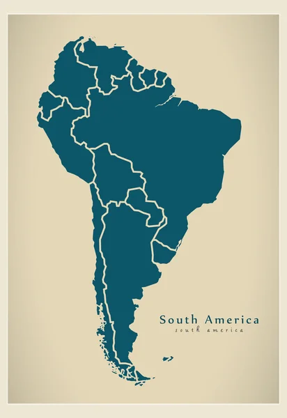 Nowoczesne Mapa - Mapa Ameryki Południowej z wszystkie kraje pełne — Wektor stockowy