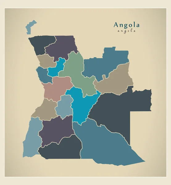 Σύγχρονο χάρτη - Αγκόλα με επαρχίες χρωματιστό Ao — Διανυσματικό Αρχείο
