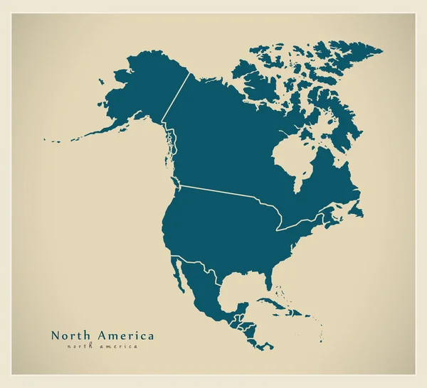 Mappa Moderna - Nord America Mappa con paesi completi — Vettoriale Stock