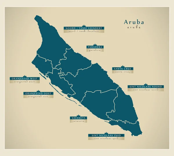 Modern harita - Aruba bölgeleriyle Aw detayları. — Stok Vektör