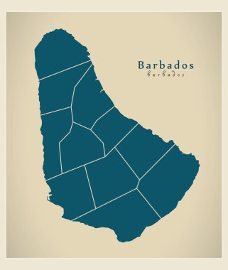 Modern harita - Barbados yerleşim birimleri Bb ile