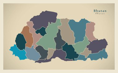 Modern harita - Butan ile renkli Bt ilçeler