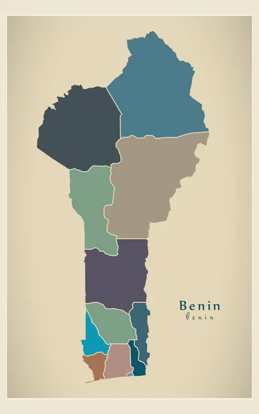 Moderne kaart - Benin met afdelingen gekleurde Bj — Stockvector