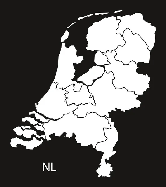 Mapa Nizozemí s provincií černá bílá — Stockový vektor