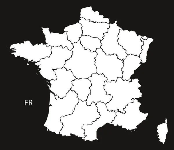 Francja-mapa z regionów czarny biały — Wektor stockowy