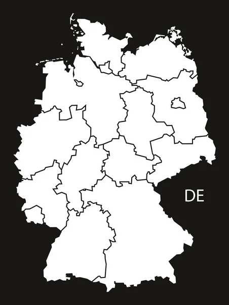 Alemania con estados Mapa negro blanco — Archivo Imágenes Vectoriales