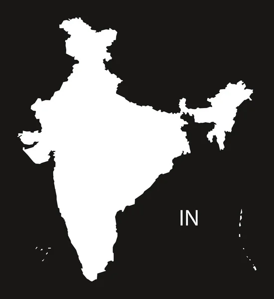 India Mapa negro blanco — Vector de stock