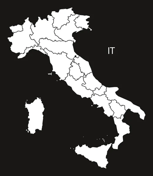 Italie Carte avec régions noir blanc — Image vectorielle