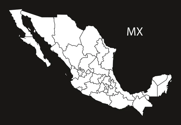 Mexiko-Karte mit Bundesländern schwarz-weiß — Stockvektor