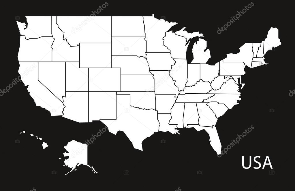 USA Map with federal states  black white