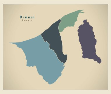 Modern harita - Brunei ile renkli Bn ilçeler