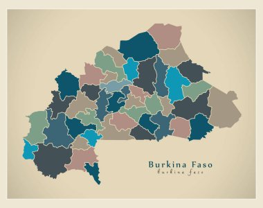 Modern harita - Burkina Faso iller ile Bf renkli