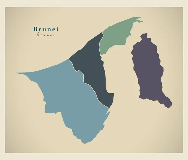 Nowoczesne-Mapa - Brunei z powiatami kolorowe Bn — Wektor stockowy