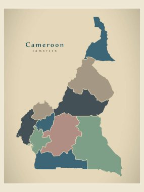 Modern harita - Kamerun İlleri ile Cm renkli