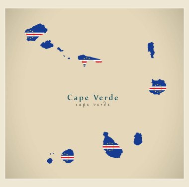 Modern harita - Cape Verde bayrak renkli Cv