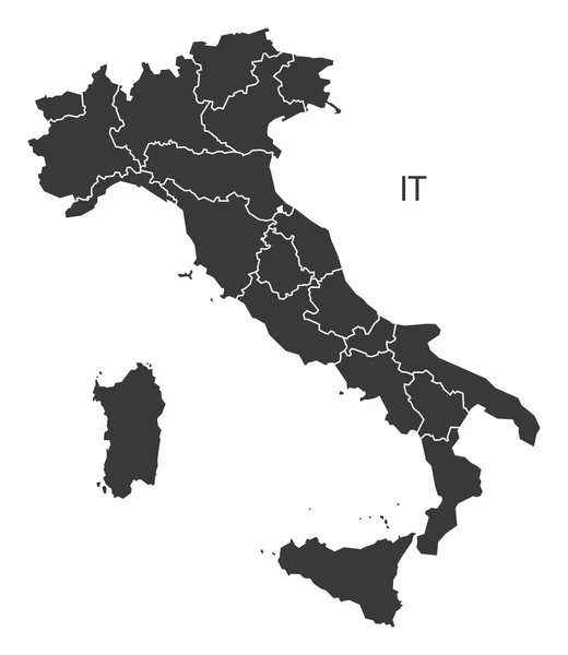 Italia Mapa con regiones negro edición — Vector de stock