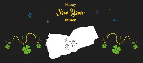 Tema Felice Anno Nuovo con mappa di Yemen — Vettoriale Stock